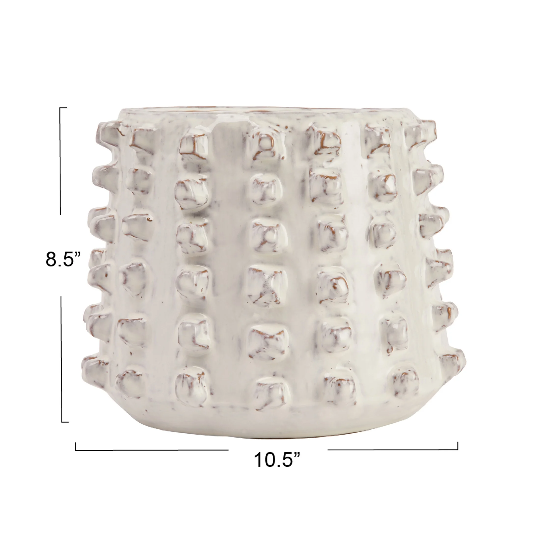 Creative Co-Op Stoneware Sculptural Planter with Raised Dots, Ivory