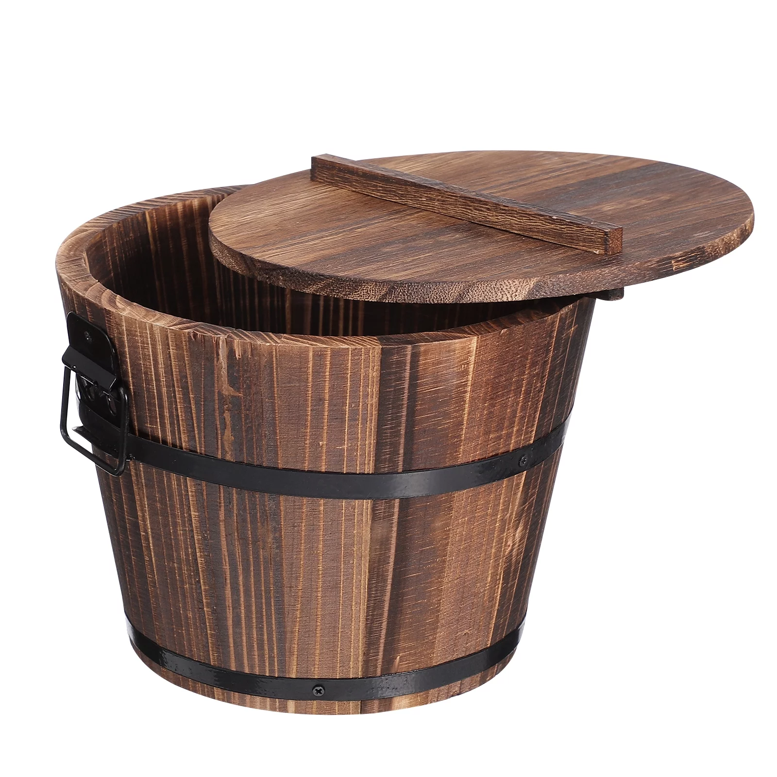 Qumonin Rice Tub Pumpkin Planter Wood Bucket Organizer 18x18cm