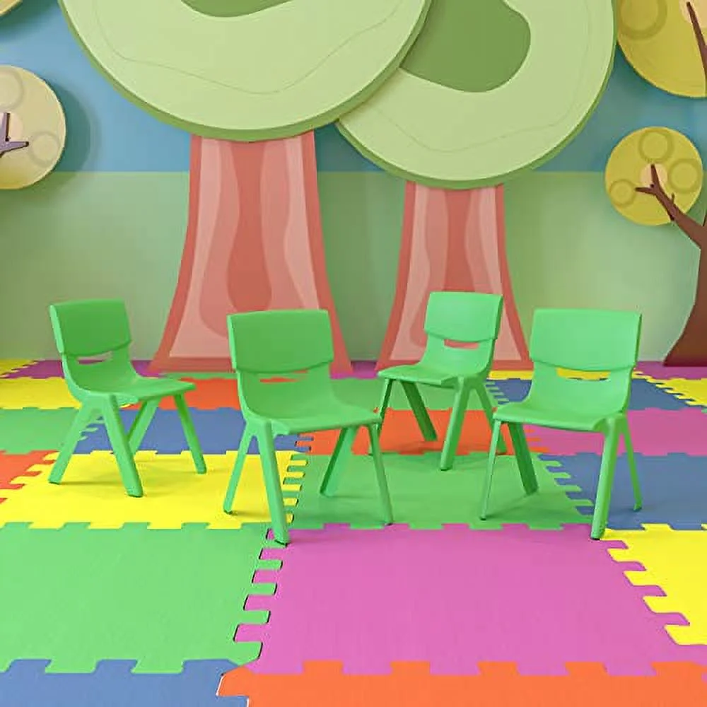 EMMA + OLIVER 4 Pack Green Plastic Stackable School Chair with 10.5