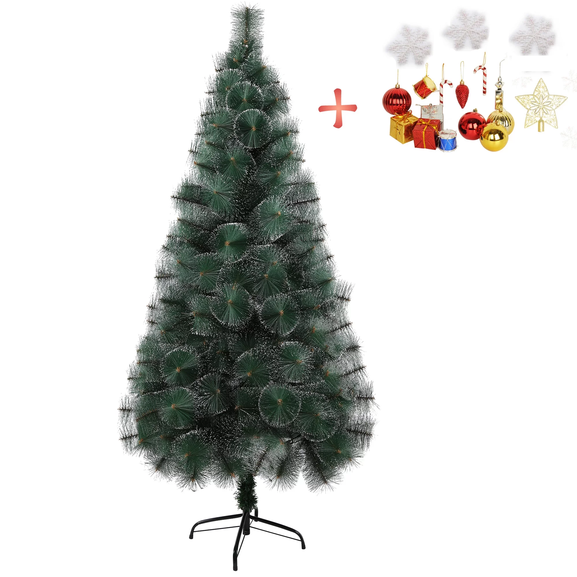 Karmas Product 8 Feet Artificial Xmas Pine Tree Realistic Snow Branches 460 Tips Full Tree Easy Assembly with Solid Metal Stand & Decoration