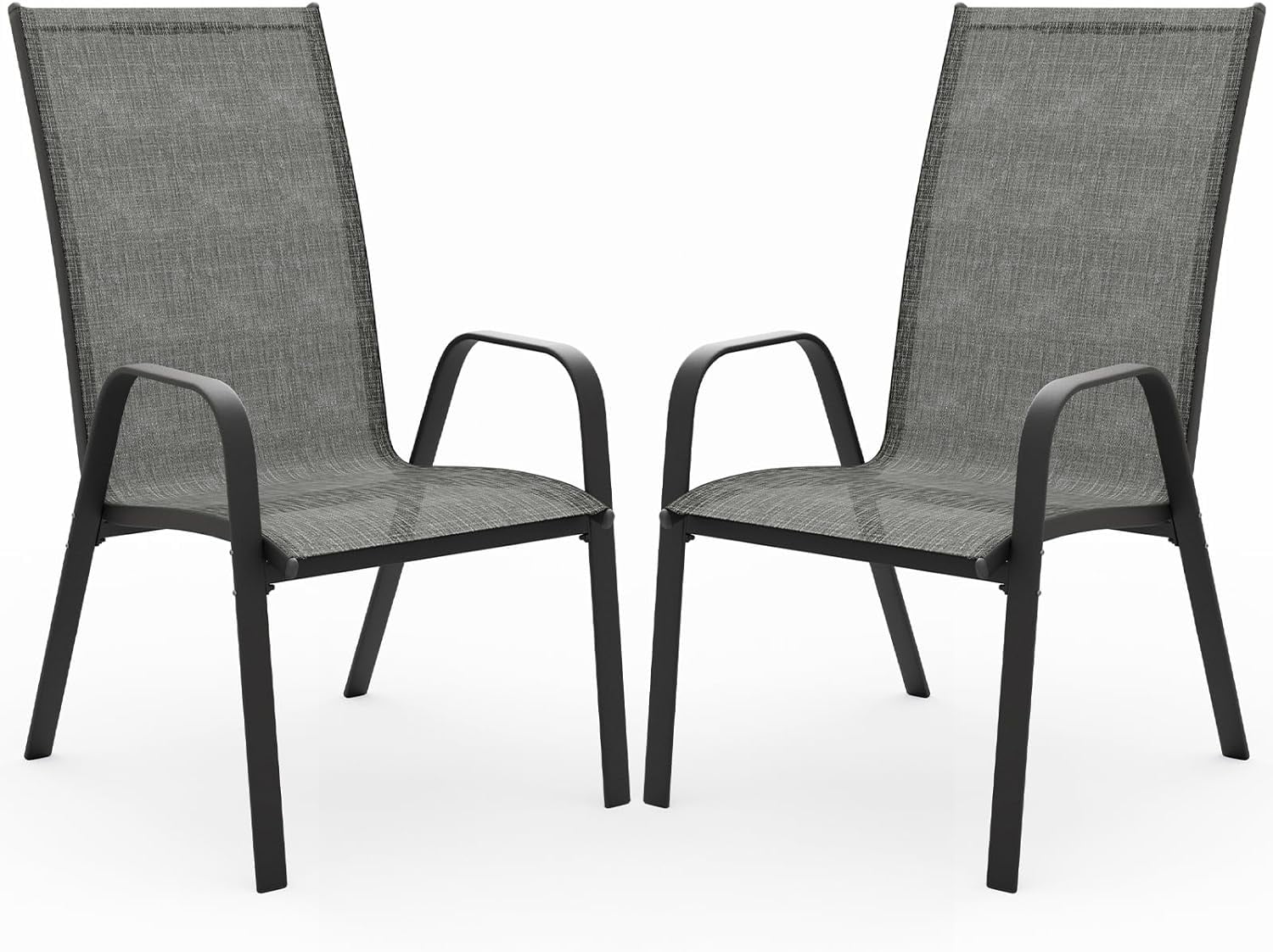 JEAREY Patio Chairs Set of 2, Outdoor Stackable Dining Chairs with Armrests, Breathable Garden Outdoor Furniture for Garden Patio Pool Beach Yard, Grey