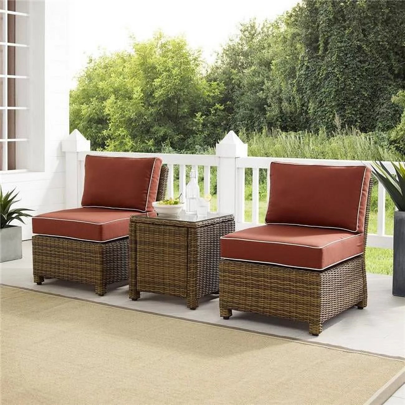 Crosley Furniture Bradenton 3 Pc Wicker / Rattan Outdoor Chair Set in Red/Brown