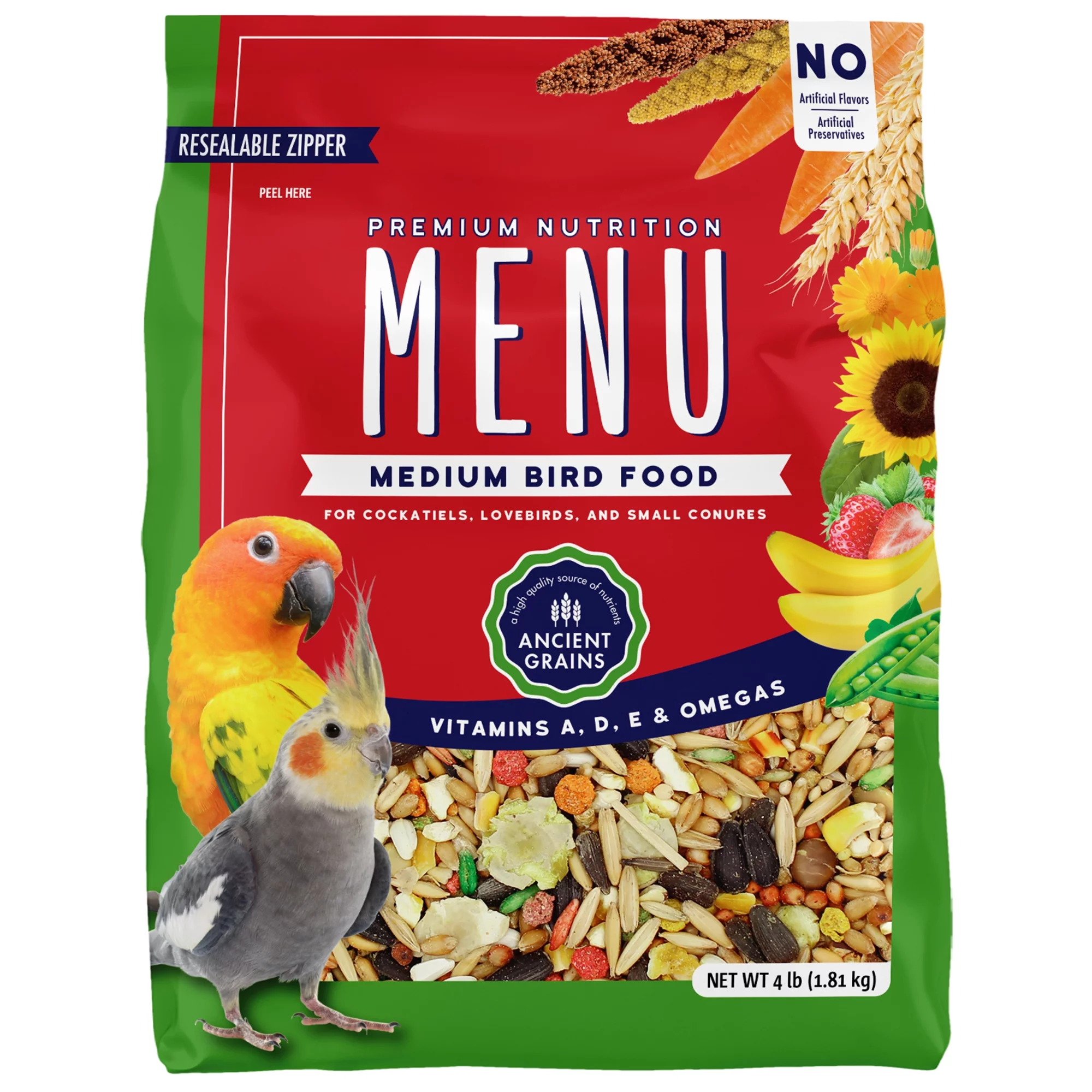 Menu Vitamin Fortified Food for Cockatiel, Lovebirds, and Small Consures, 4 lb