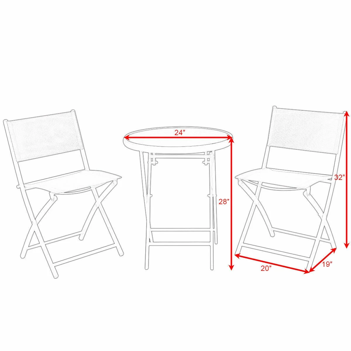 Costway 3 PCS Folding Bistro Table Chairs Set Backyard Patio Furniture Red