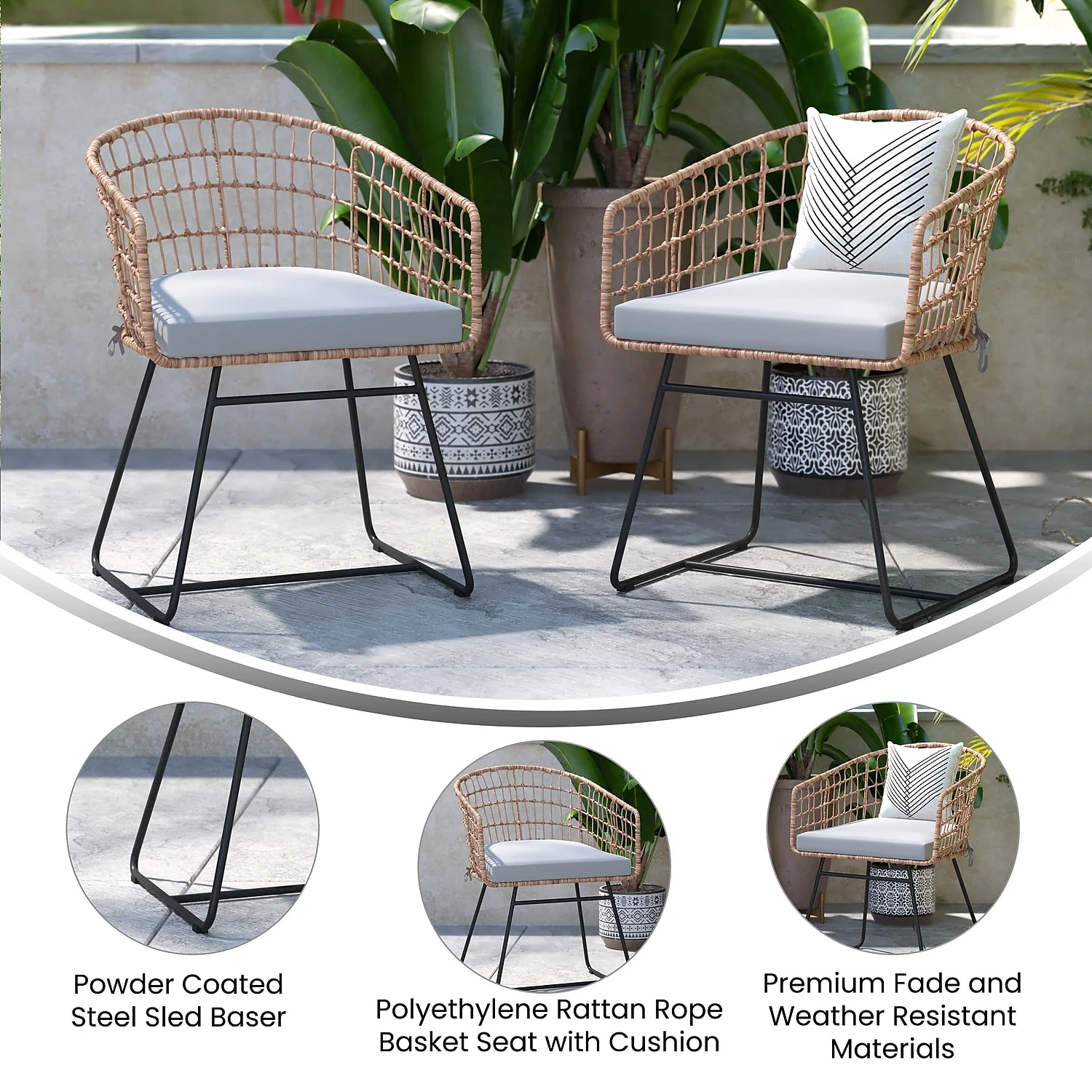 Flash Furniture Devon Wicker Patio Club Chairs, Natural/Light Gray, Set of 2