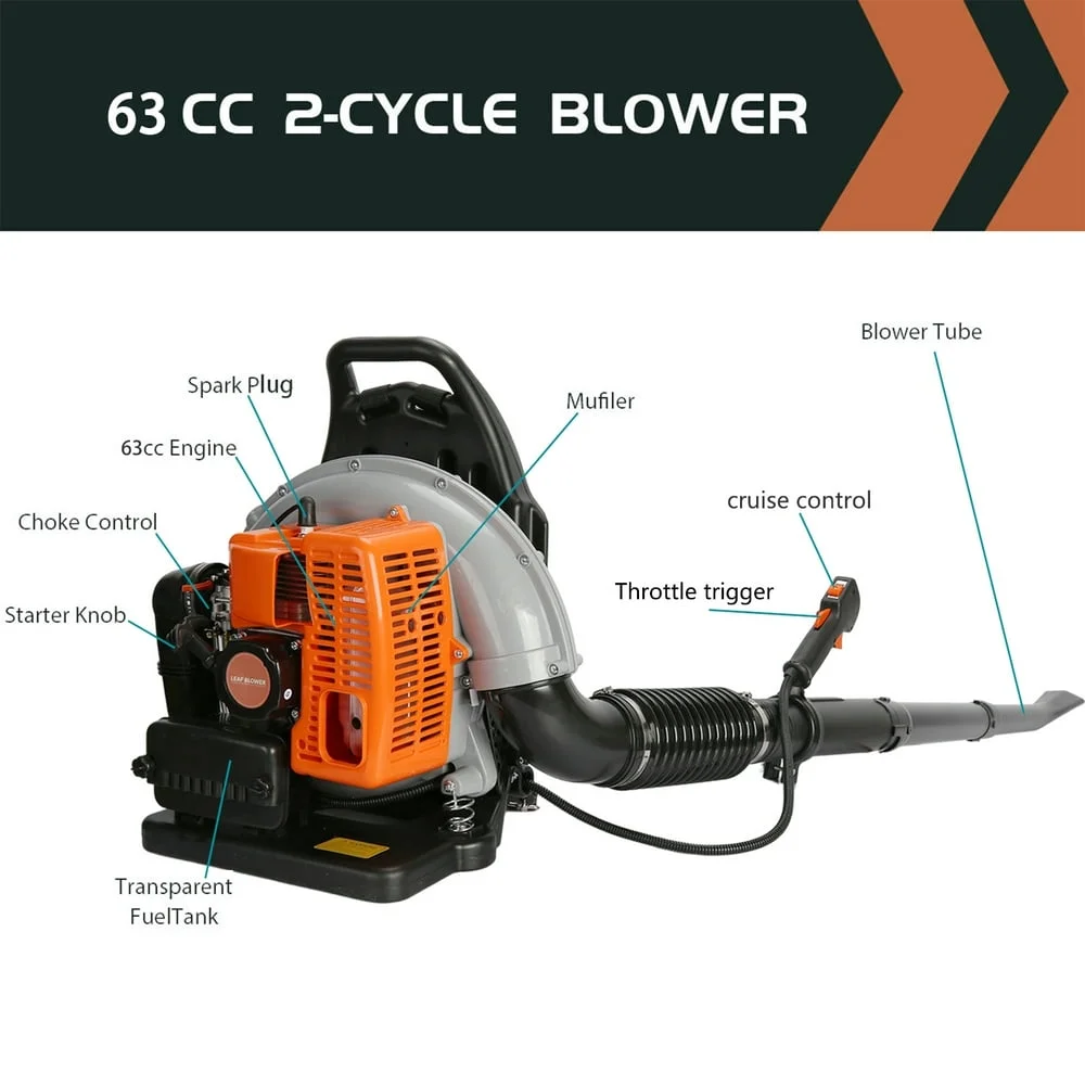 NEWCE 63CC Leaf Blower 2-Stroke Backpack Gas Powered Leaf Blower Snow Blower Leaf Blower for Dust Snow Debris Yard