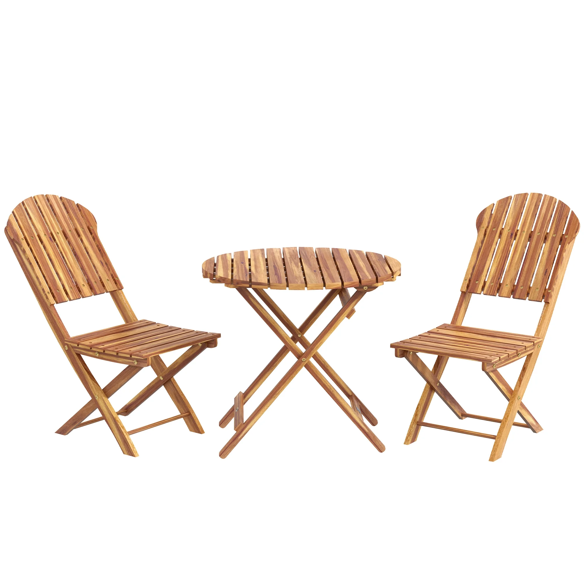 Outdoor Bistro 3 Piece Set, Foldable Bistro Table and Chairs, Outdoor Bistro Set, Garden, Backyard, Balcony, Porch, Natural Wood Finish