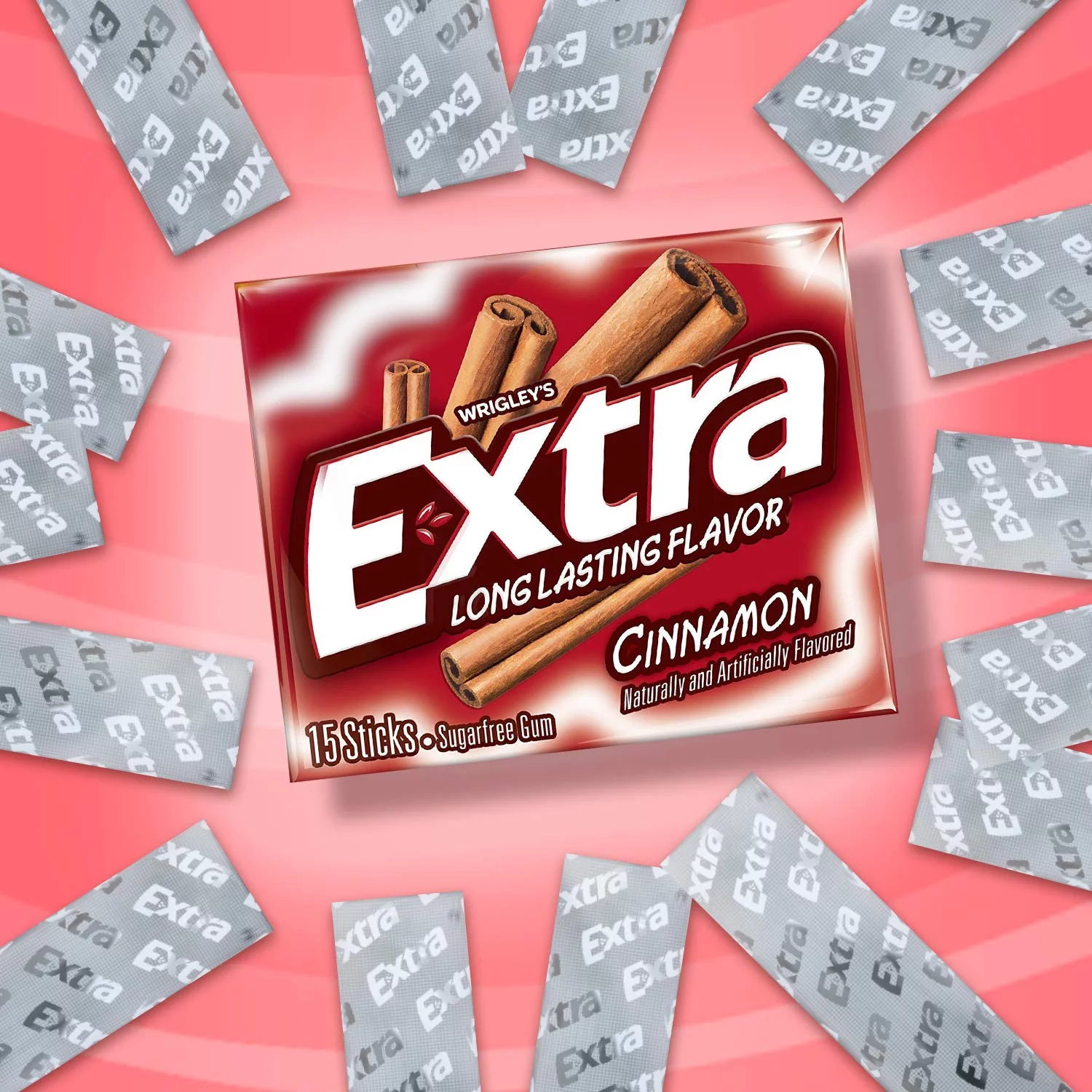 Extra Cinnamon Sugarfree Gum, 15 Count (Pack of 10) piece