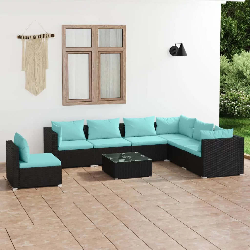 Anself 8 Piece Patio Set with Cushions Poly Rattan Black