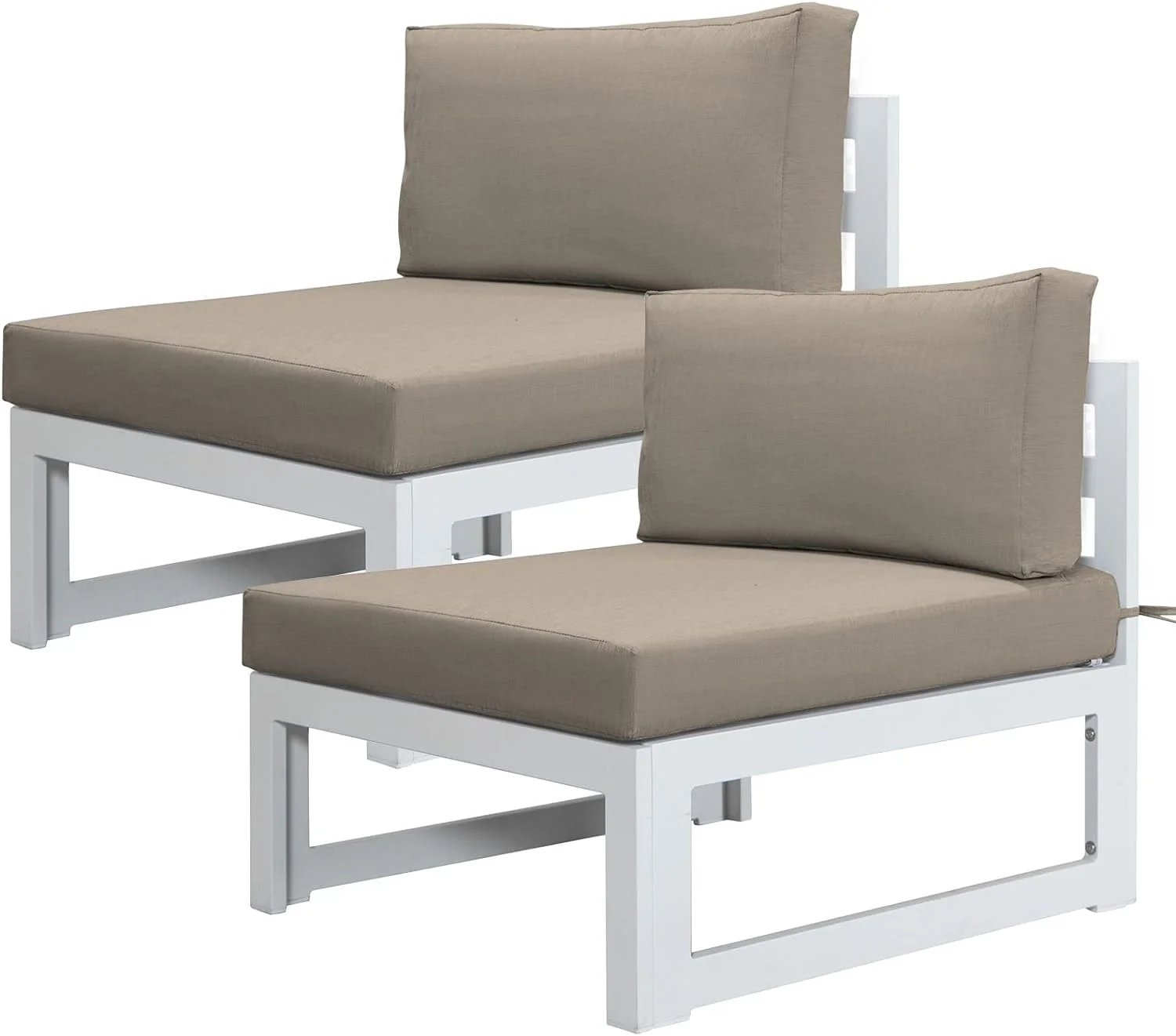 Dina® Gray Aluminum Armless Chairs 2 Pieces Outdoor Sofa Sectional Conversation Modern Patio Furniture with Black Cushion