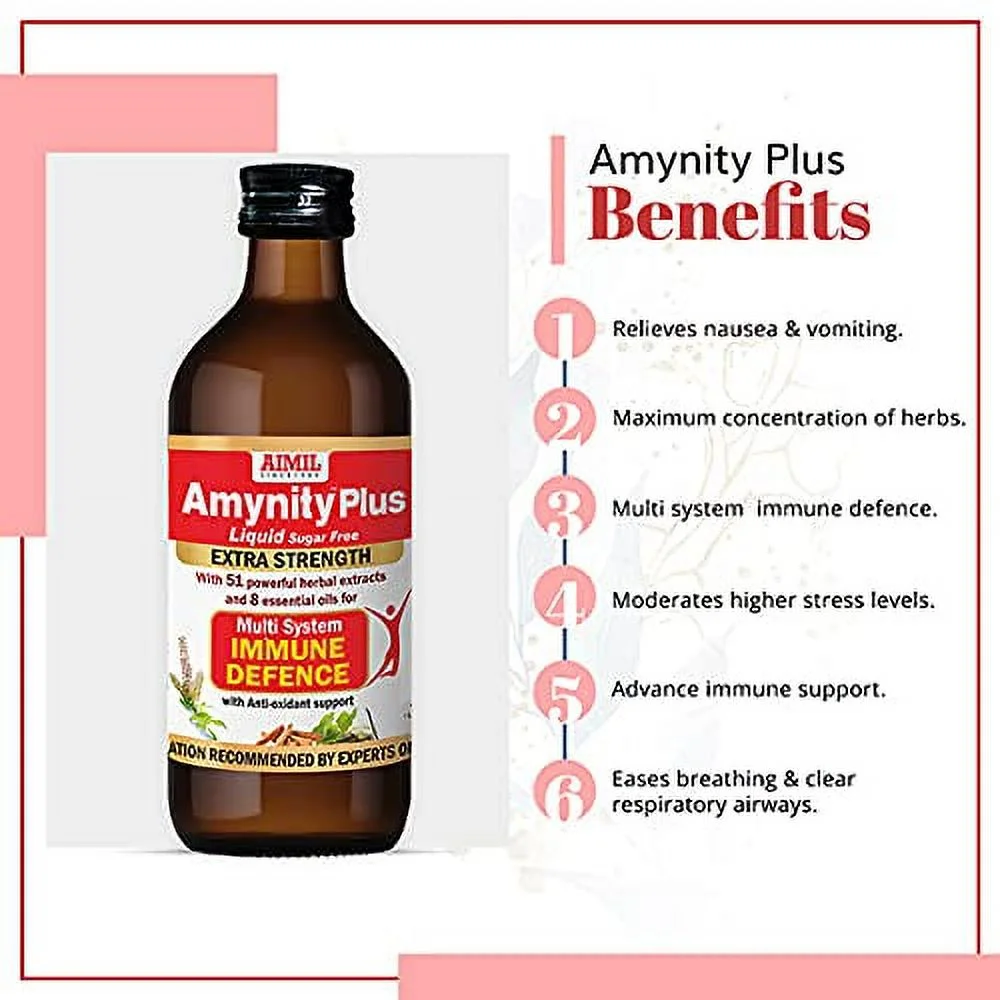 Aimil Amynity Plus Syrup Enriched With Amla, Giloy, Tulsi, Ashwagandha, And 7 More Herbs | Natural Immunity Booster | 200 Ml (Pack Of 4)