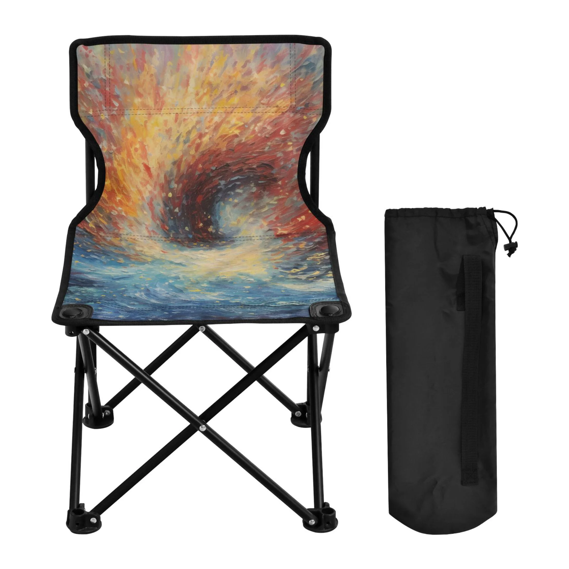 Abstract Blue and Orange Portable Camping Chair Small for Kids Outdoor Folding Beach Chair Fishing Chair Lawn Chair with Carry Bag