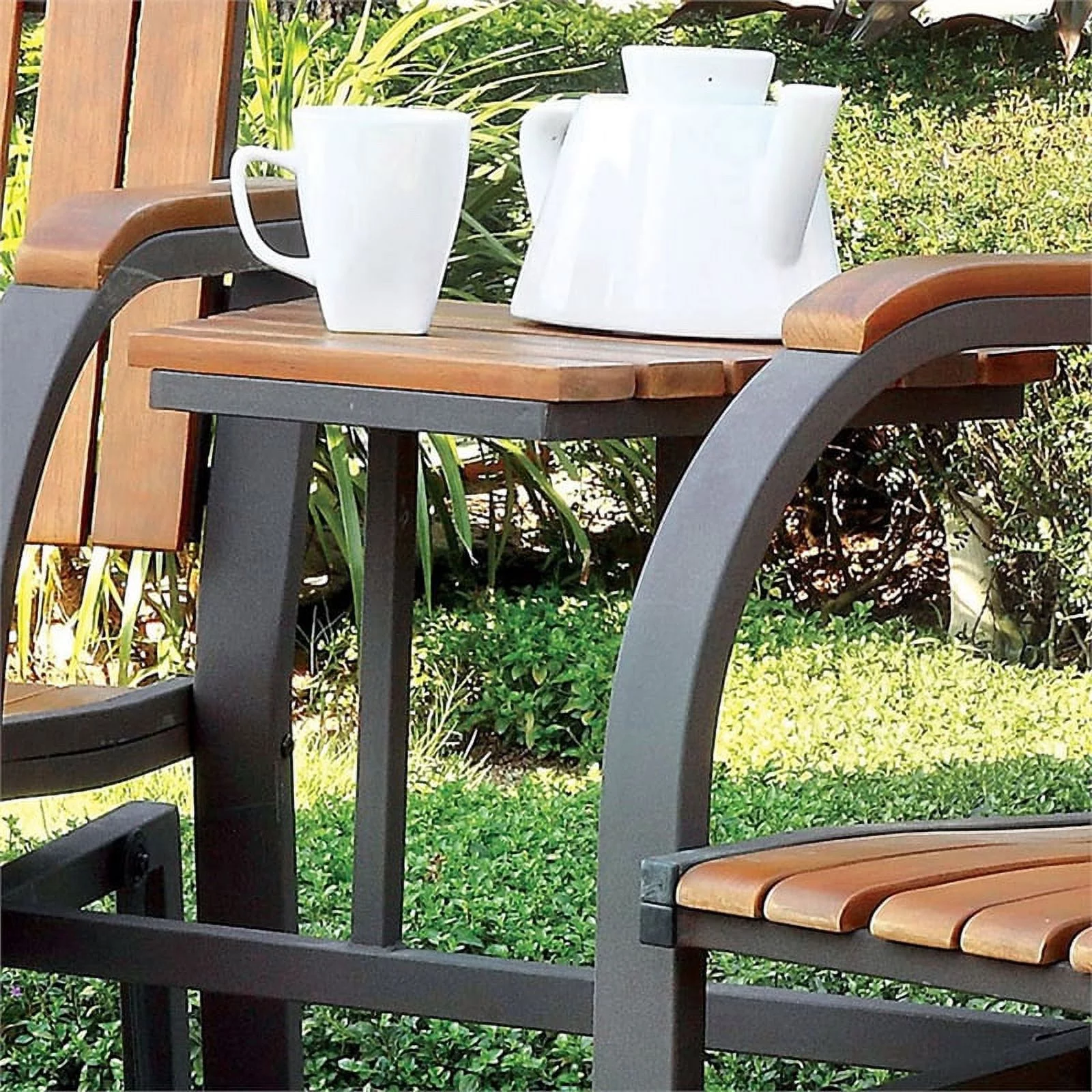 Furniture of America Dwight Metal 3-Piece Patio Rocker Conversation Set in Oak