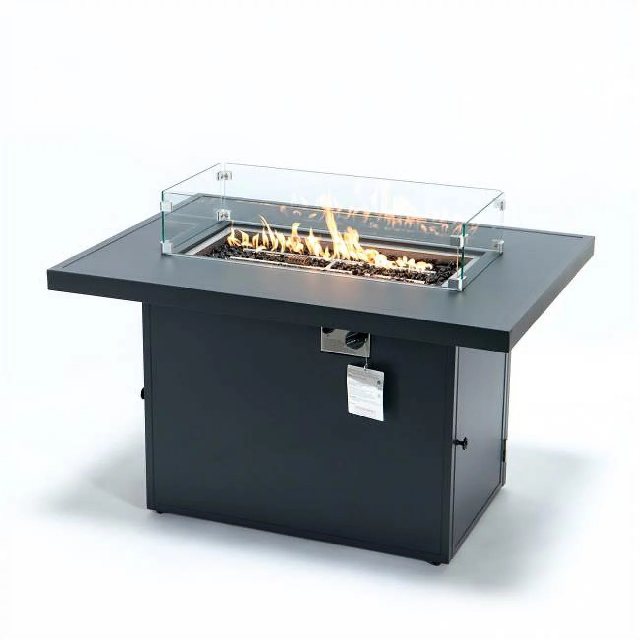 31 x 44 x 25.1 in. Chelsea Patio Modern Black Aluminum Propane Fire Pit Table, Black