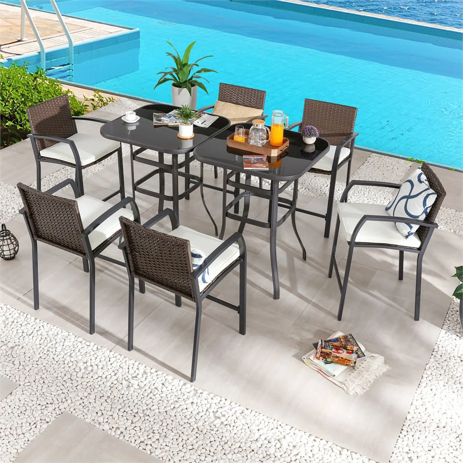 Patio Festival Metal 8-Piece Outdoor Dining Set in Brown & Black Finish