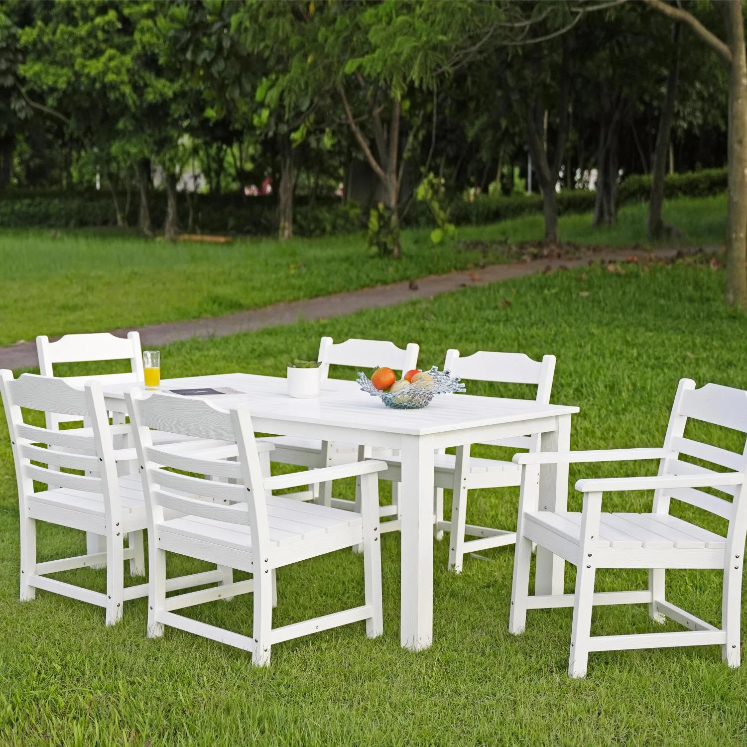 HIPS Patio Furniture Dining Chair and Table  5 Pieces(4 dining chairs+1 dining table) Backyard Conversation Garden Poolside Balcony White