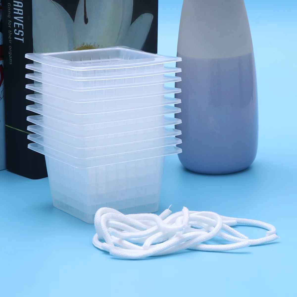 Guichaokj 10pcs Planting Basket Green Planting Root Square Plant Water Culture Flower Garden Balcony Planting Soilless Cultivation Pots with Cotton Rope (White)