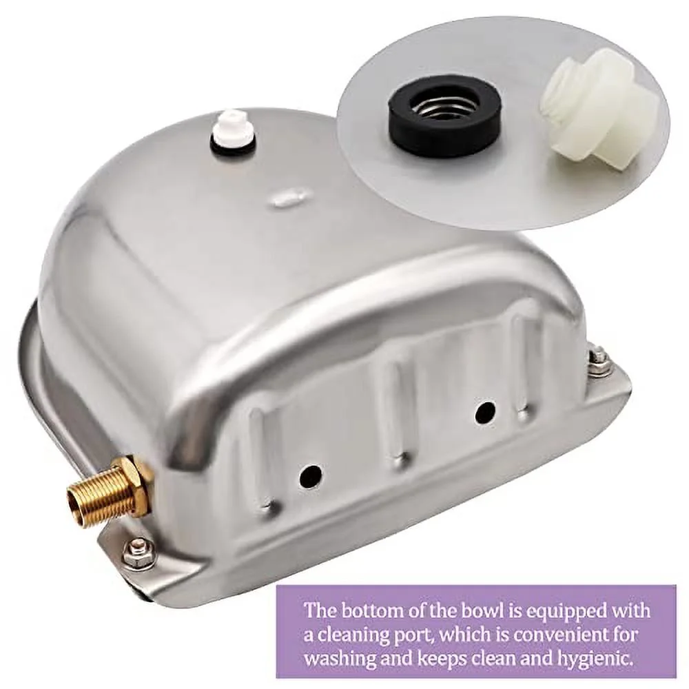 Automatic Waterer Bowl with Brass Float Valve and Drain Plug Stainless Steel Livestock Water Trough Bowl for Dog Cattle Pig Goat Sheep