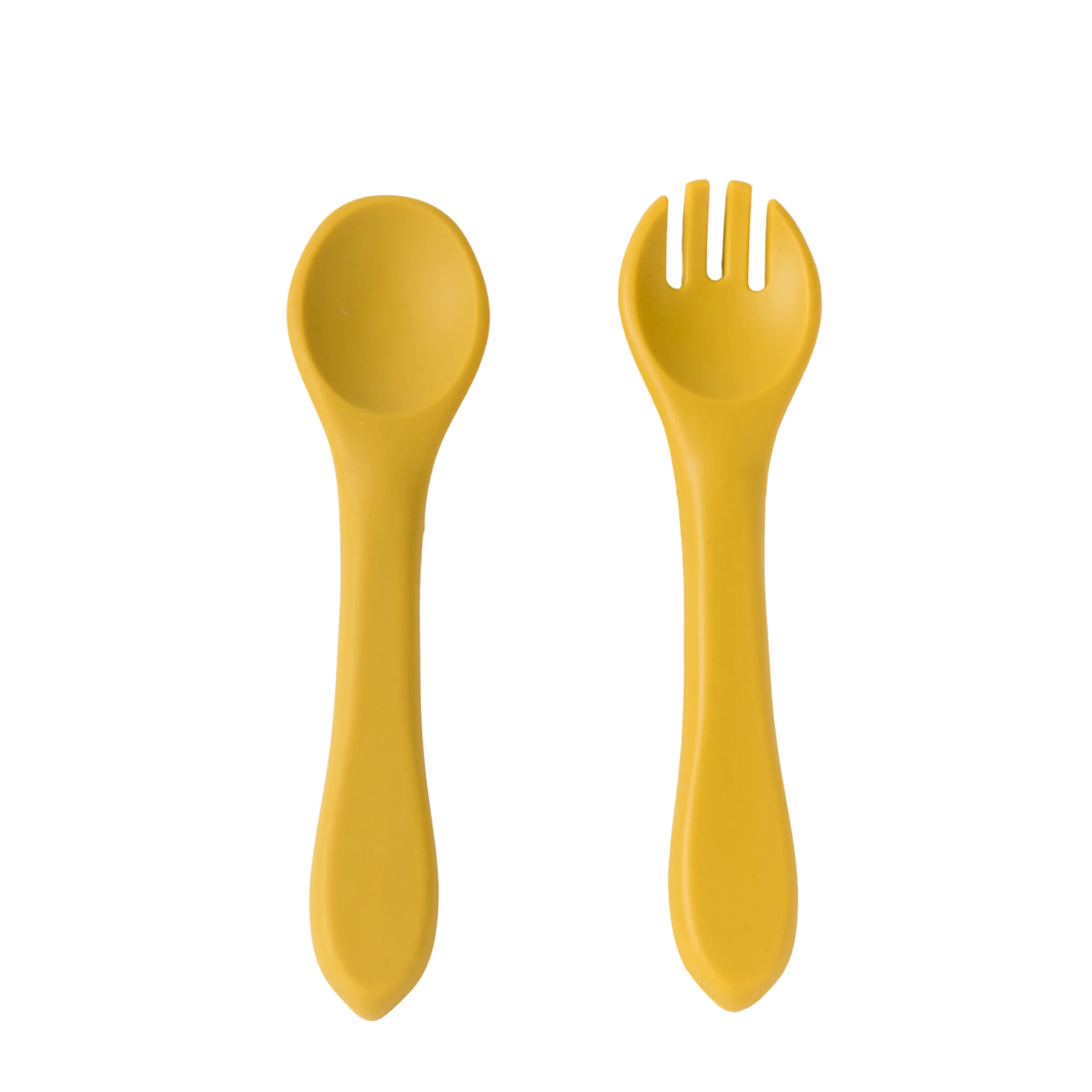 Mustard Babeehive Goods Spoon and Fork | Safety, Ergonomics, and Practicality | Perfectly Sized For Tiny Hands | High-Quality Food-Grade Materials, BPA-Free | Versatile, Suitable, and Convenient