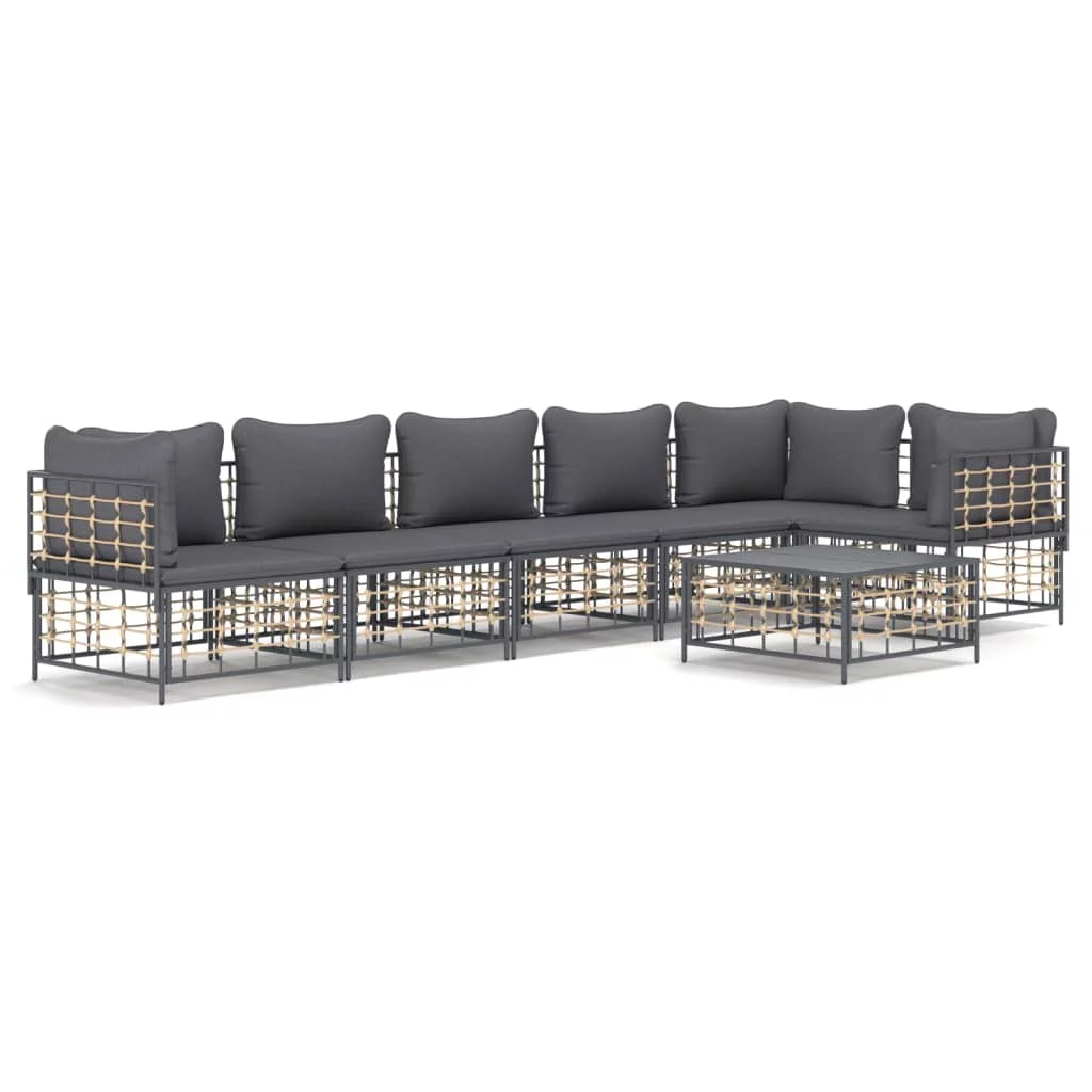 OWSOO 7 Piece Patio Set with Cushions Anthracite Poly Rattan