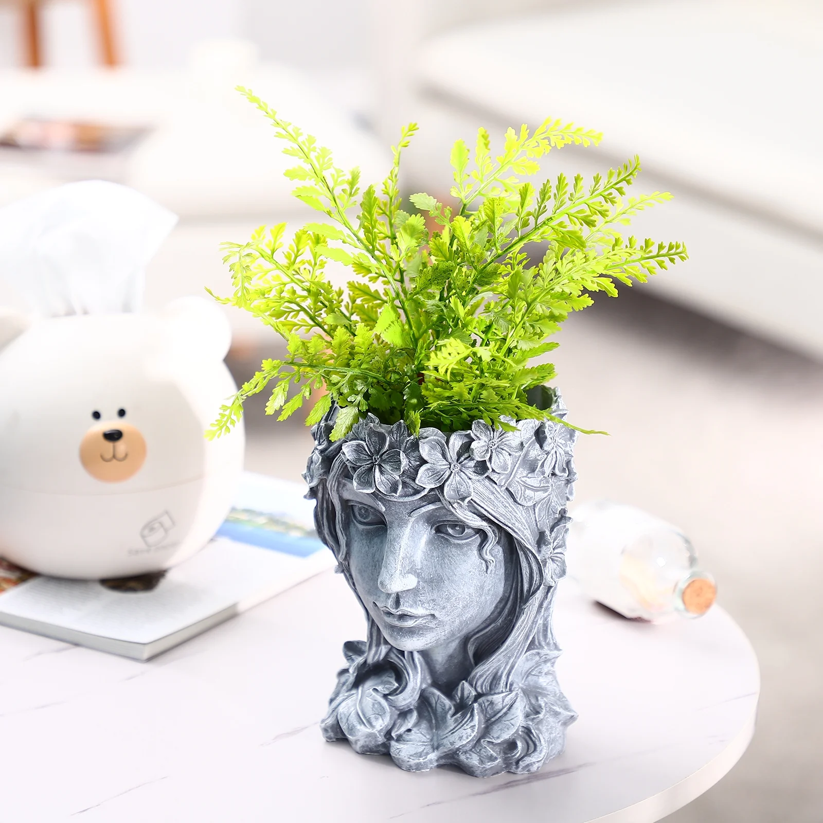 Gongxipen 1pc Unique Head Planter Resin Flower Pot Flower Arrangement Pot Home Balcony Flower Planter Pot
