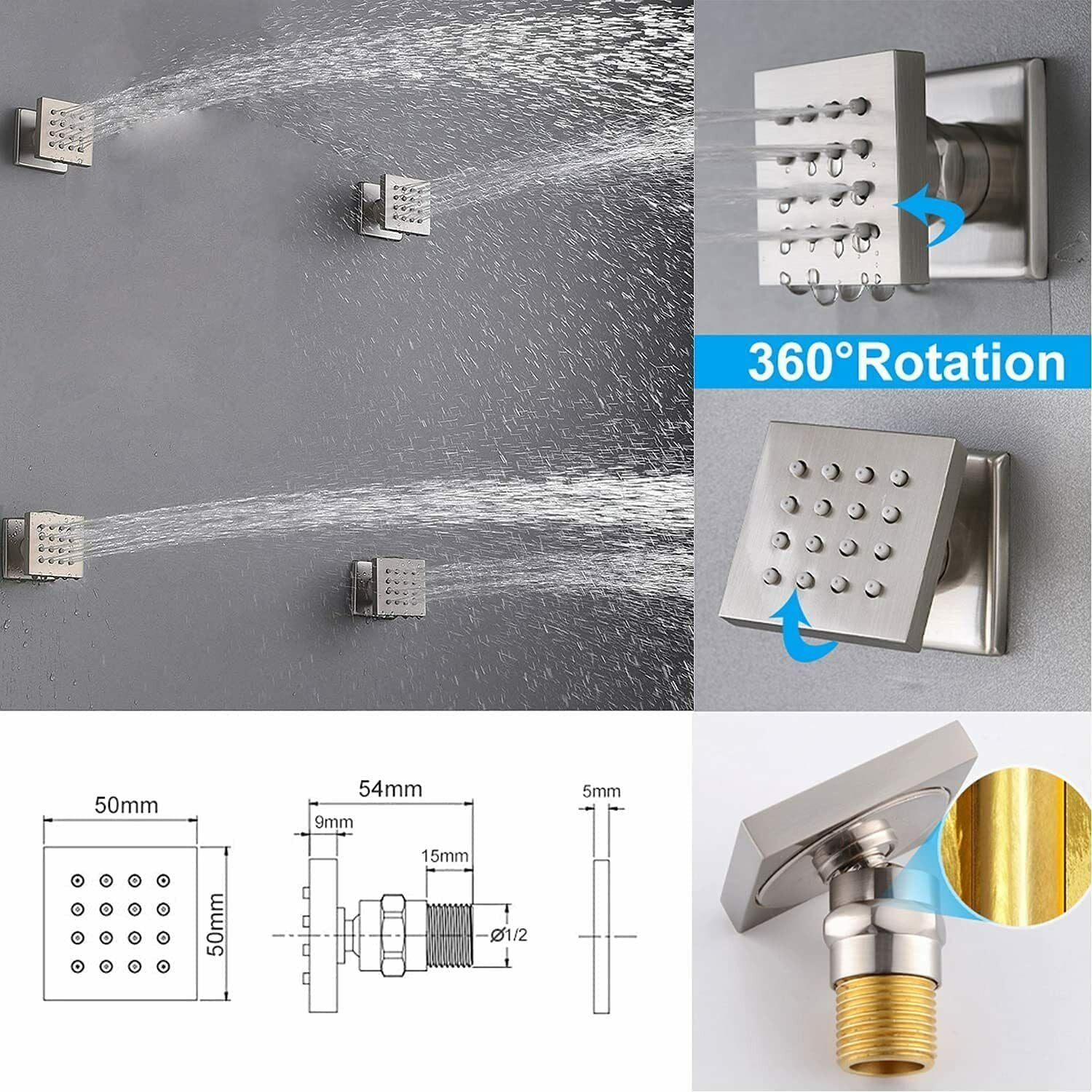 Zovajonia Shower System 12 Inches LED Thermostat Shower Faucet Set,   Rain Shower Head with Handheld Spray laundry jet system  Bathroom Wall Mount Shower Fixtures Brushed Nickel