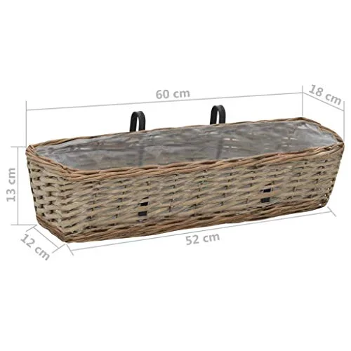 Festnight 2 Piece Wicker Hanging Planter with PE Lining and Hooks Set Flower Pot Plant Holder Balcony Railings for Home Deocr Indoor Outdoor Use  23.6 x 7.0 x 5.1 Inches (L x W x H)