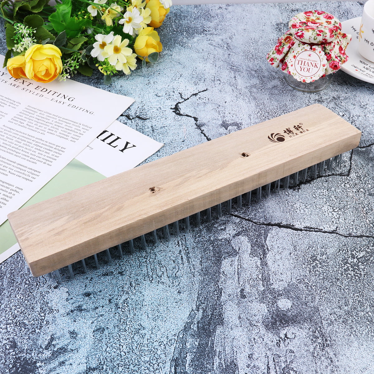 Guichaokj 1 Pc Steel Wire Brush Patio Cleaning Derusting Brush Weed Moss Dirt Remover for Home Garden Use