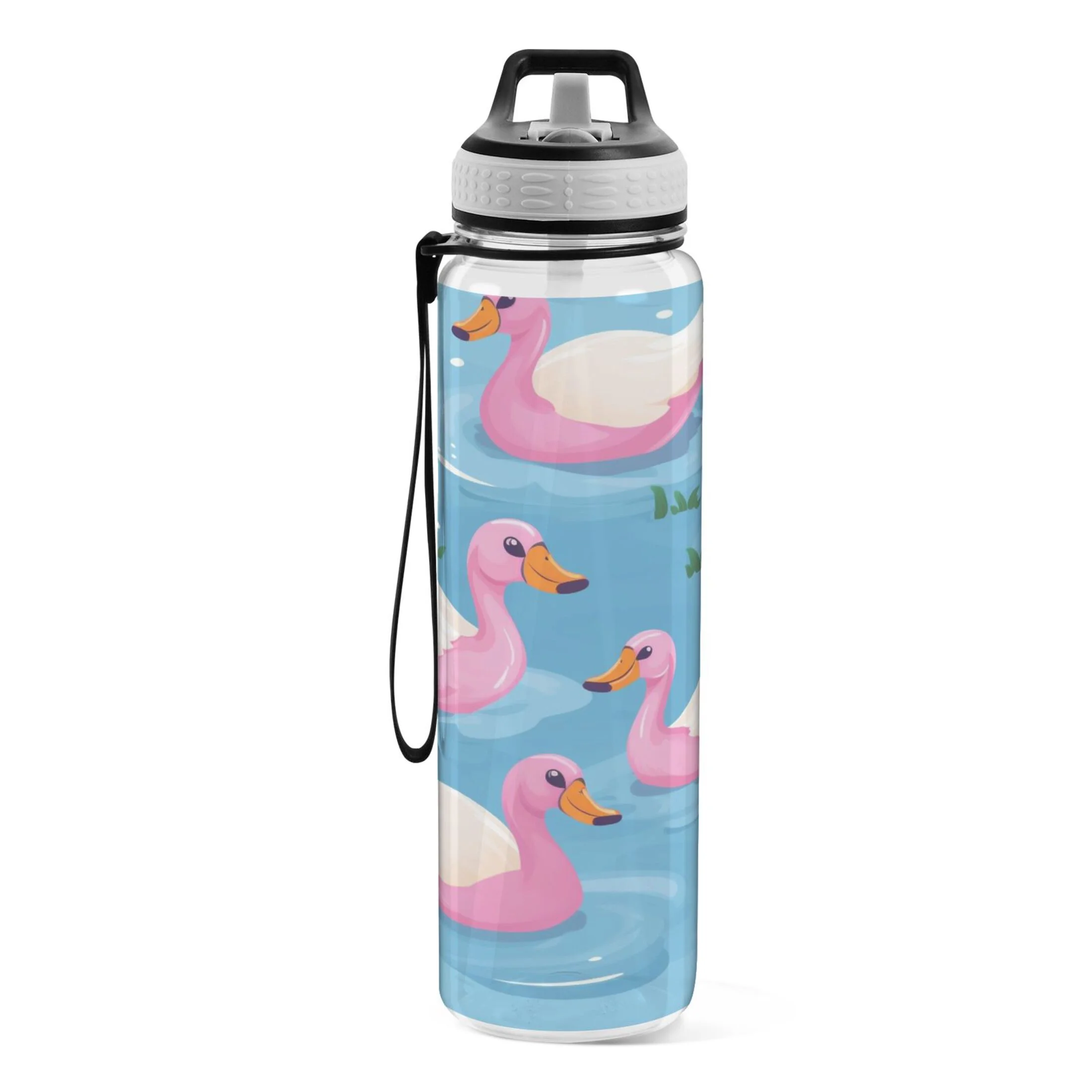 Duck on Water 32oz Sports Water Bottles Leakproof Tritan Bottle with Straw BPA Free Clear Bottle for Fitness Gym Outdoor Cycling