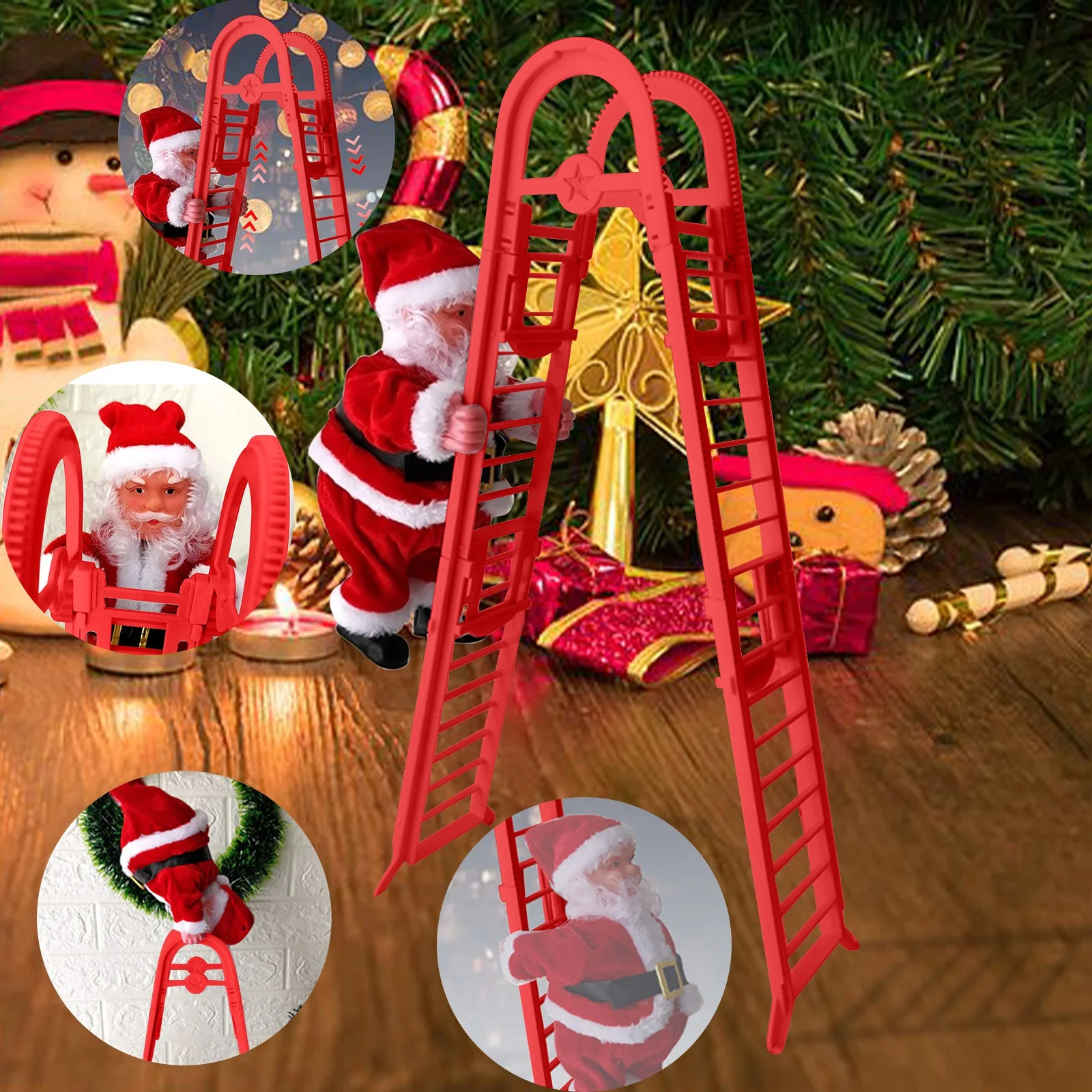 YHAIOGS Electric Climbing Ladder Santa Claus Christmas Climbing Santa Plush Doll TOy