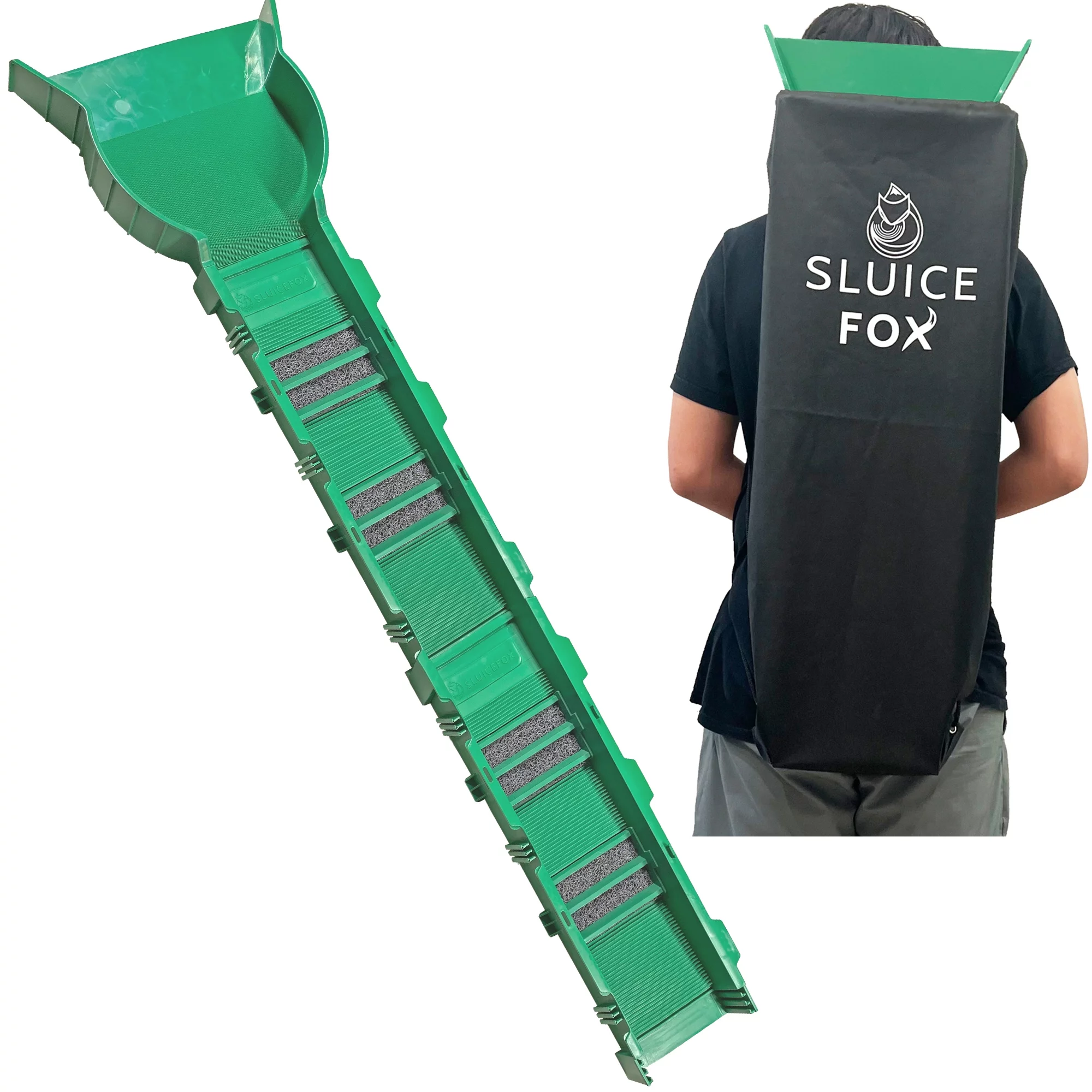 Sluice Fox Sluice Fox Modular Gold Sluice Box and classifier flare Prospecting tool - 58 inch Patented Sluice Box for Gold Mining Kits; Includes Hungarian Riffles, Miners Moss, Deep V riffles; 3 Expan