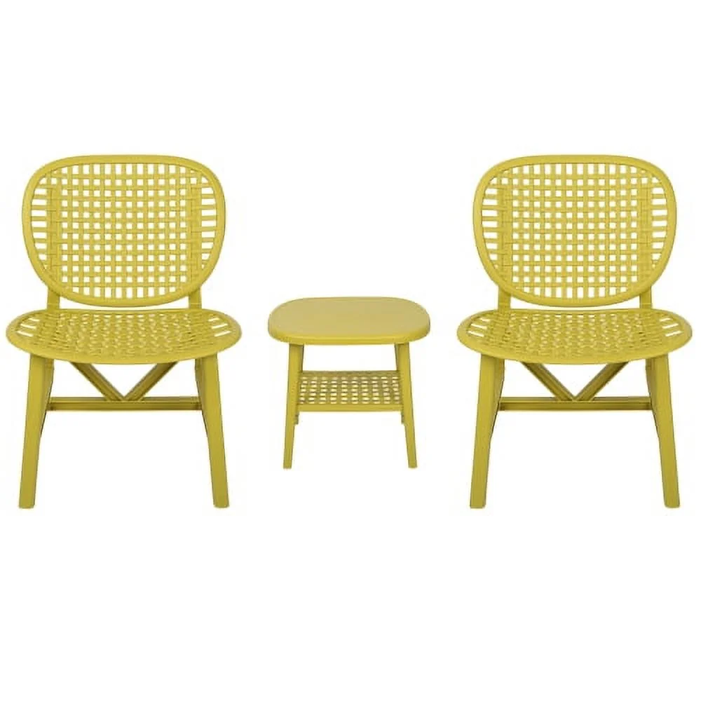 ZJbiubiuHome 3 Pieces Hollow Design Patio Table Chair Set All Weather Conversation  Outdoor Coffee Table with Open  and Lounge Chairs with Widened Seat for Balcony Garden Yard Yellow