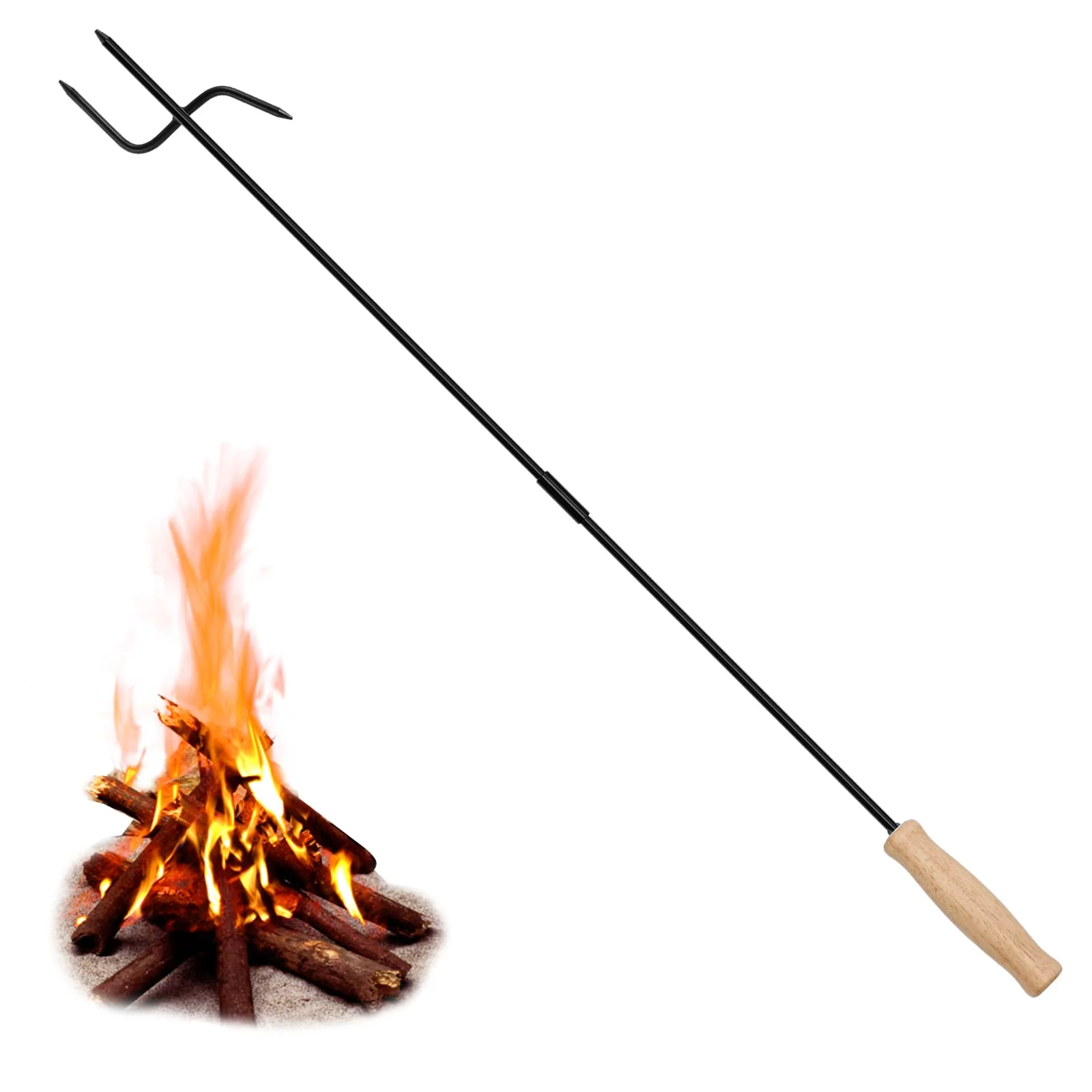 SAN LIKE Fire Pit for Fire Poler - 32'' Heavy Duty Fireplace Poker with Wood Handle Perfect for Camping, Parties and Enjoying Fireside Ambience Outdoor and Indoor Use