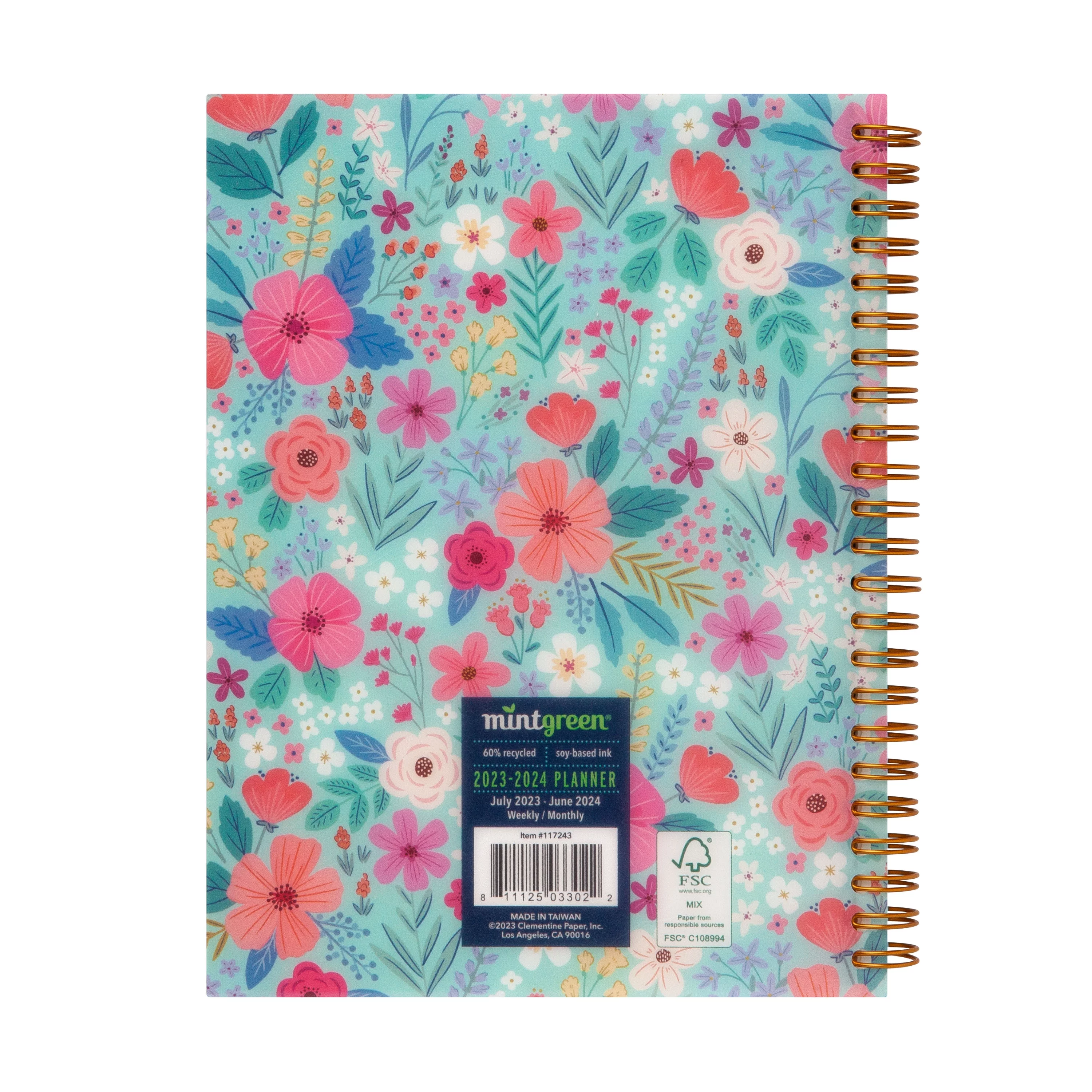 2023-2024 Mintgreen Weekly Monthly Spiral Planner, 6 x 8, Mint Ditsy