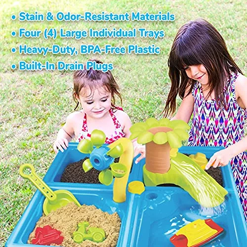 CLASSIC SAND & PLAY Sand and Water Table for Kids, 24 Pc Set, Fun Activity Center for Toddlers with Plastic Molds, Shovel, Waterfall, and Leak-Free Tray, Hands-On Early Learning Toy