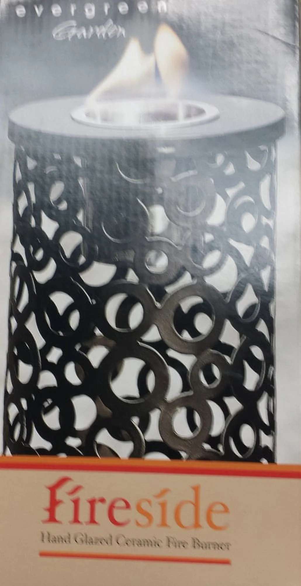 Fireside Hand Glazed Ceramic Fire Burner, Modern Geometrics, Grey