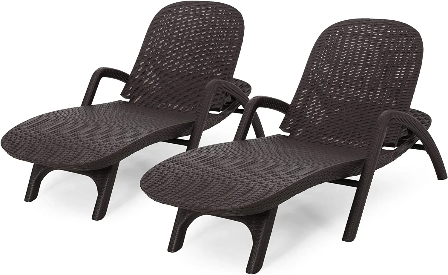 MINGFENG Blanche Outdoor Faux Wicker Chaise Lounges (Set of 2), Dark Brown