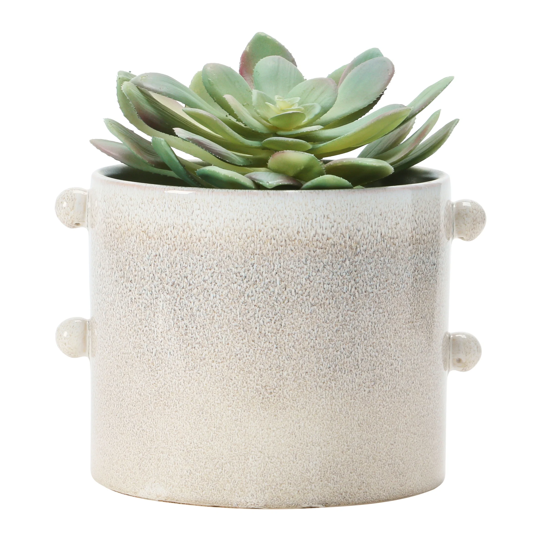 Creative Co-Op Round Stoneware Planter with Reactive Glaze, Cream