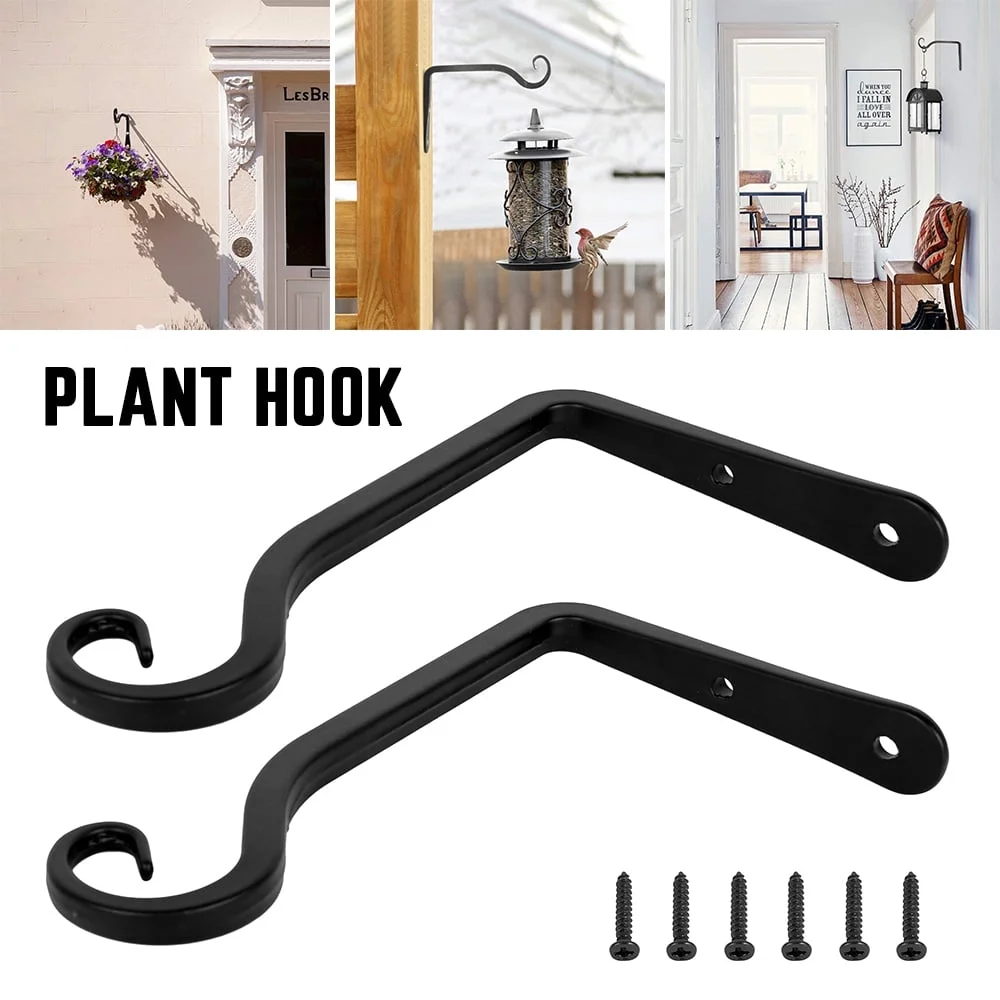 2 Pack Iron Wall Plant Hook  Metal Wrought Bracket Plant Hooks Hanger for Garden Bird Feeders Planters Lanterns Wind Chimes