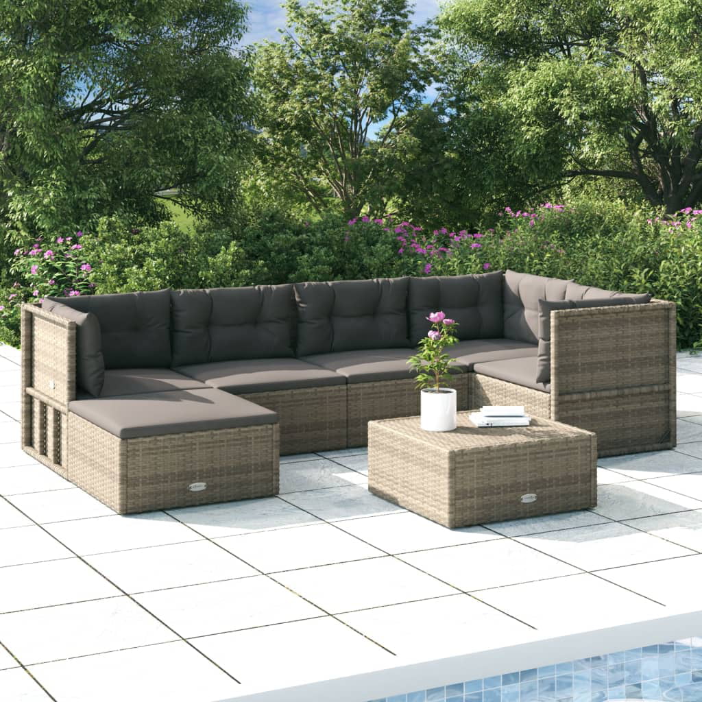 moobody 6 Piece Patio Set with Cushions Gray Poly Rattan