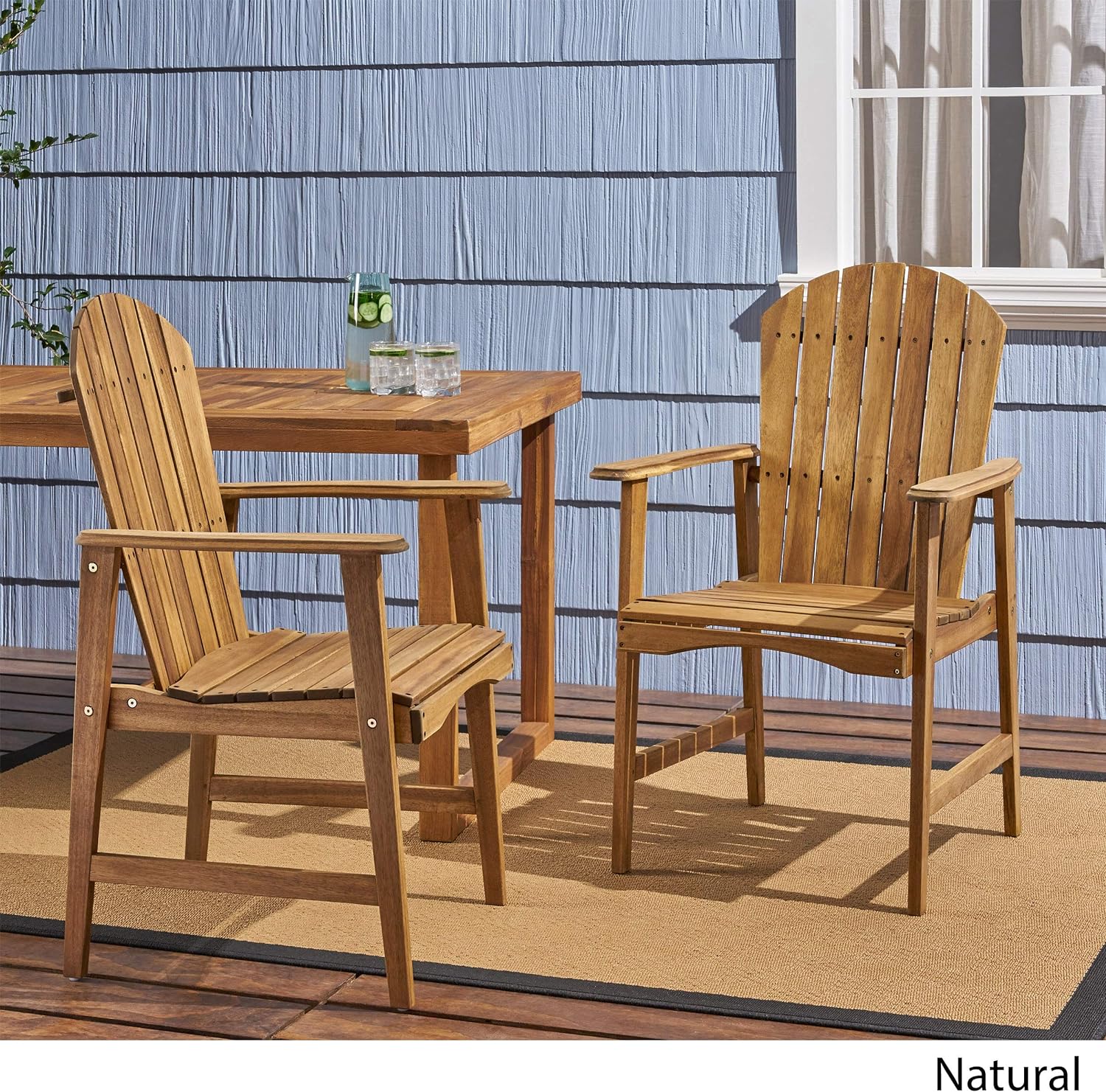 Easter Outdoor Weather Resistant Acacia Wood Adirondack Dining Chairs (Set of 2), Natural Finish