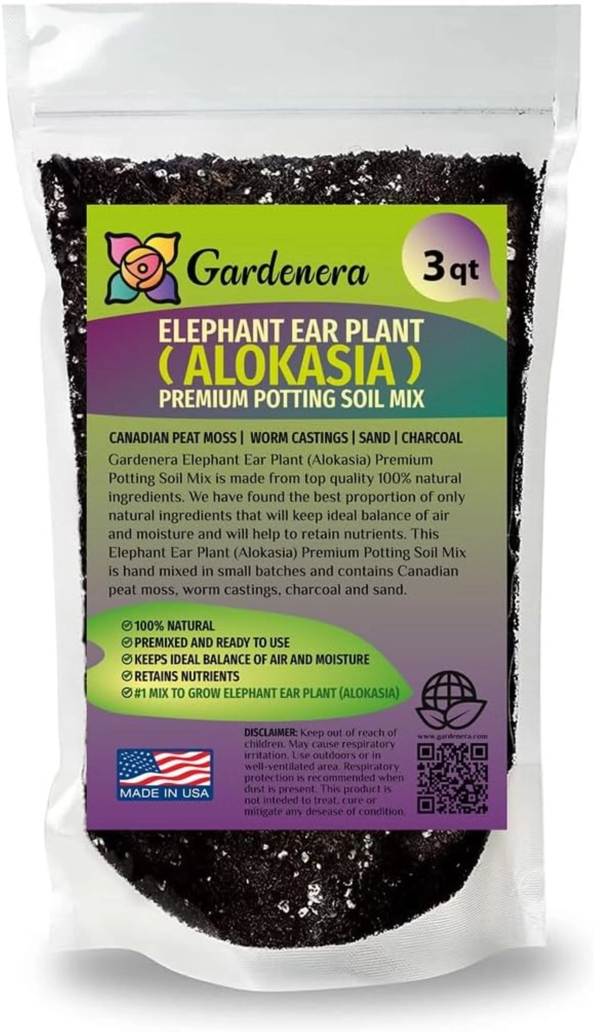 GARDENERA Elephant Ear Plant Potting Soil - Professional Grade Mix for Lush and Healthy Alokasia Plants - 3 Quart