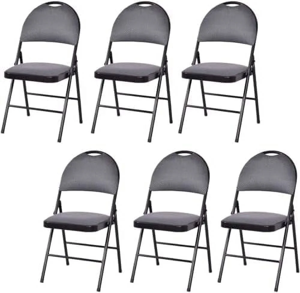 CHYUINJ 6 Pack Folding Chairs  Heavy Duty Foldable Chairs with Cushioned Seat & Back  Padded Dining Chairs with Metal Frame for Indoor Outdoor Home Office Event Wedding Party  Gray