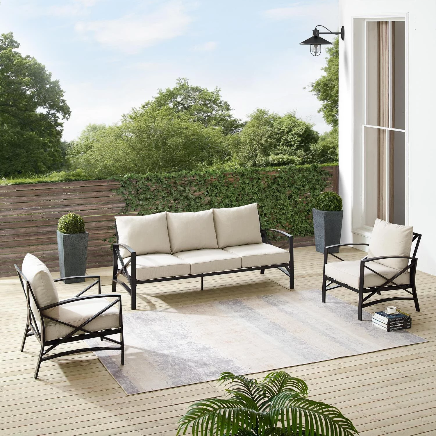 HomeStock Global Greatness 3Pc Outdoor Metal Sofa Set Oatmeal/Oil Rubbed Bronze - Sofa & 2 Arm Chairs