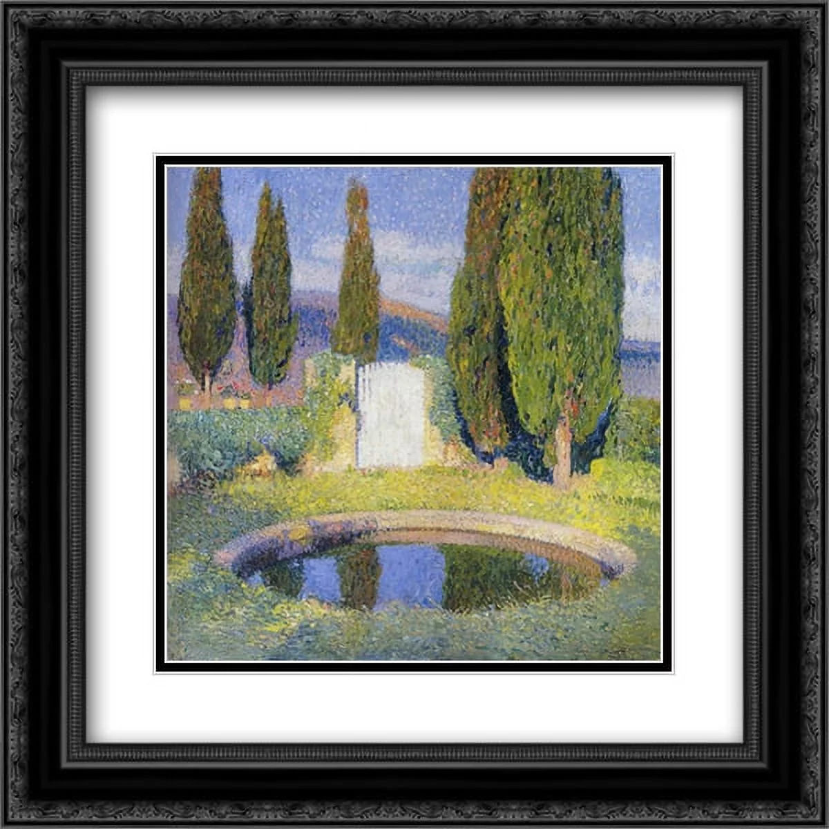 Henri Martin 2x Matted 20x20 Black Ornate Framed Art Print 'Fountain'