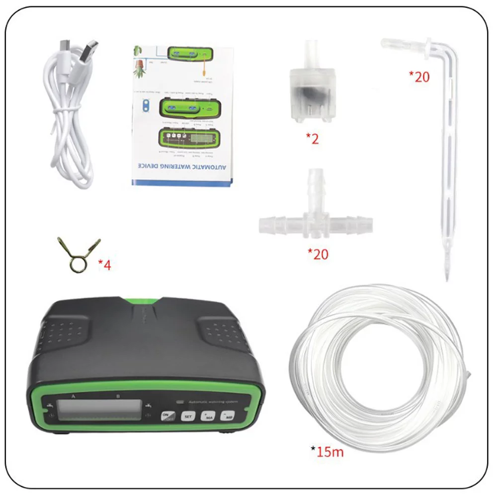 Intelligent Automatic Watering Device Double Pump Timed Waterer Garden Terrace Drip Irrigation System for 20 Potted Plant Flower