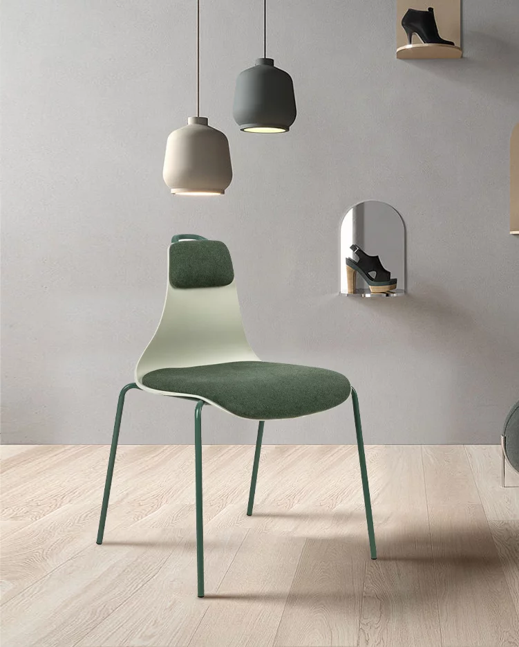 LANTRO JS Leisure Chair Dining Chair with match color pad, tilt degree 15掳, iron foot with mute pad, 300LBS, Green, set of 2