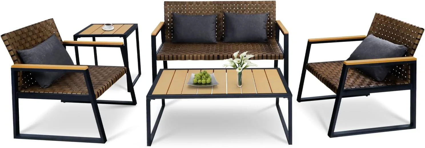 Dina 3-Piece Wicker Patio Furniture Conversation Set Outdoor All Weather Rattan Bistro Set with Coffee Table for Backyard  Porch  Deck  Garden