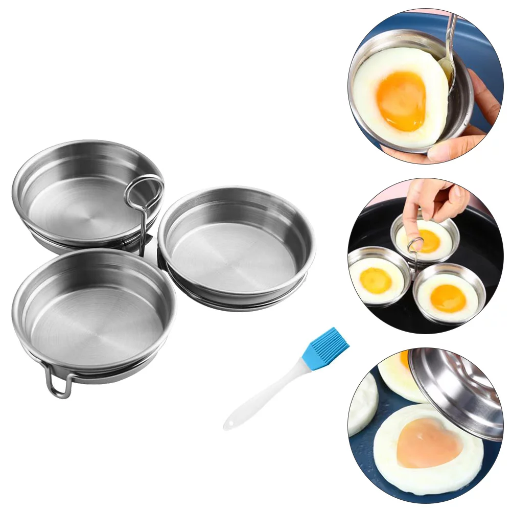 2pcs Stainless Steel Egg Mold Egg Poacher Easy Egg Boiling Mold Oil Brush