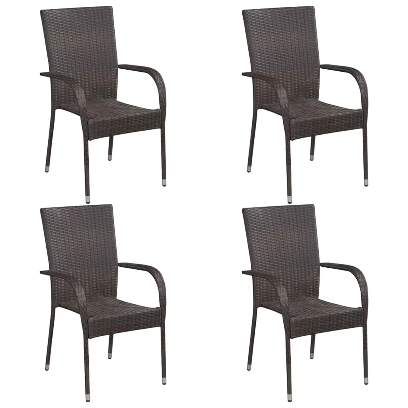 Dcenta 4 Piece Stacking Dining Chairs Steel Frame Poly Rattan Stackable Deck Side Armchair for Patio Garden Backyard Balcony Indoor  Furniture Brown 21.9 x 21 x 37.4 Inches (W x D x H)